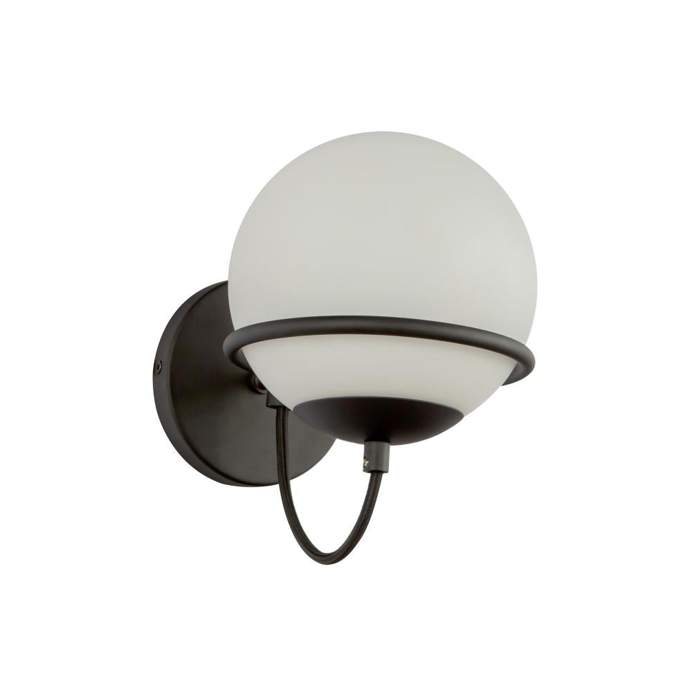 ALORA MOOD Lighting WV458107MBOP 1 Light Wall Vanity Fixture, UL Damp Rated, Matte Black/Opal Glass
