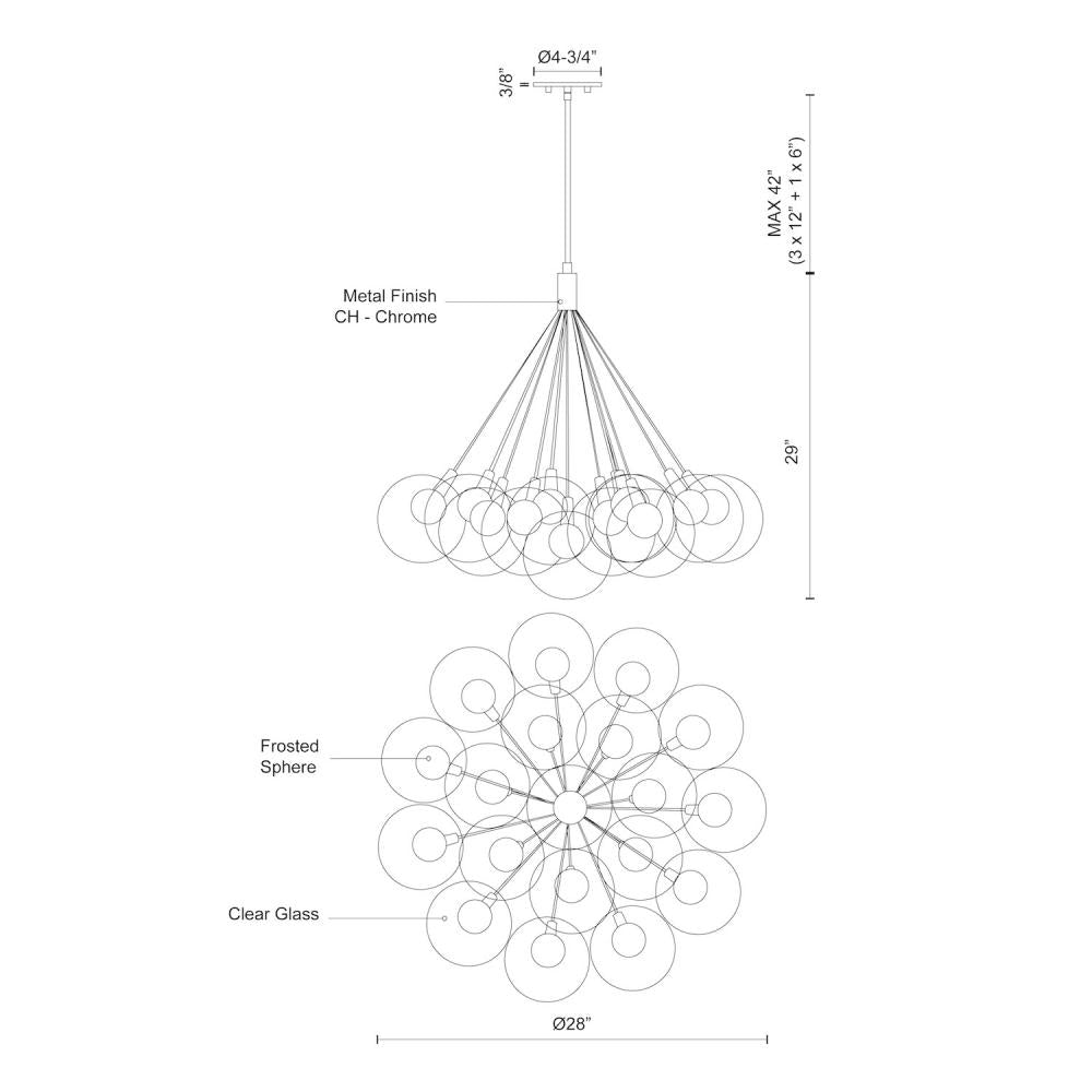 Kuzco Lighting CH3128 Bolla 28-in LED Chandelier, Chrome