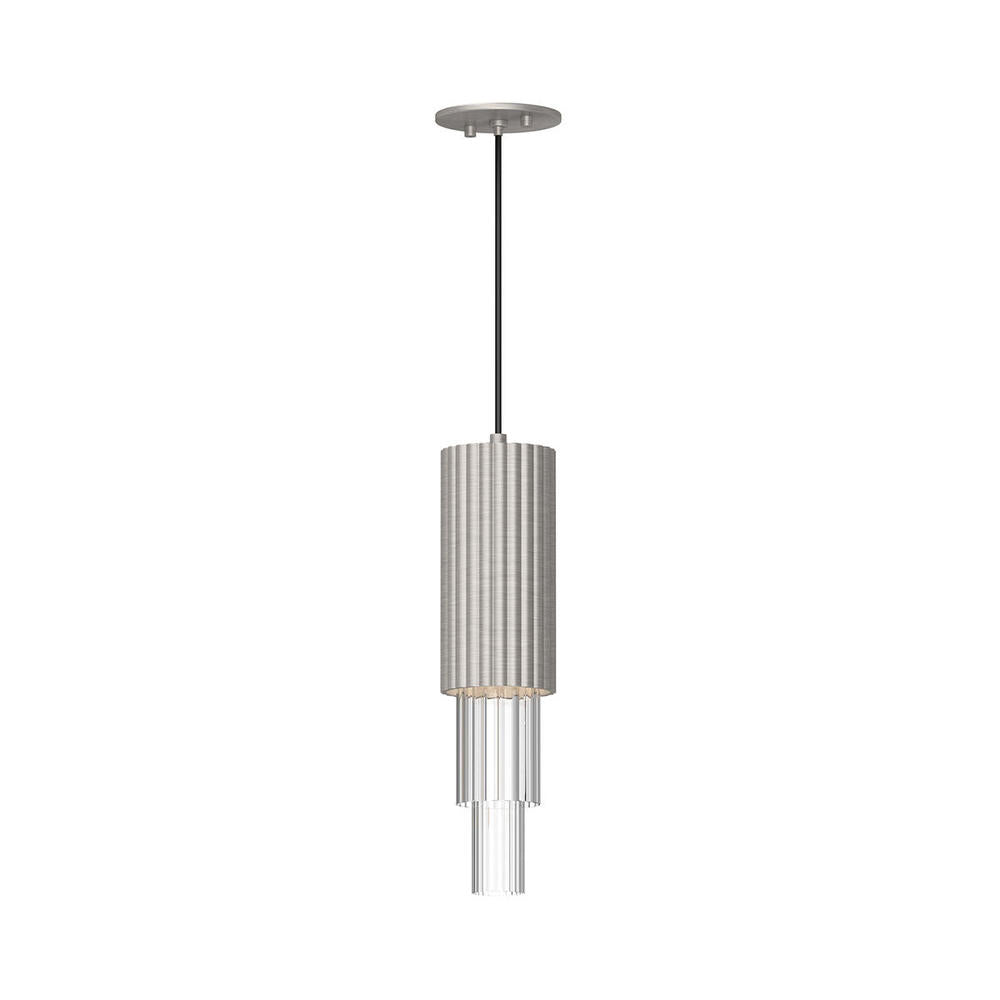 ALORA MOOD Lighting PD502204BNCR Pendant, LED, Art Deco, Brushed Nickel/Clear Ribbed Glass