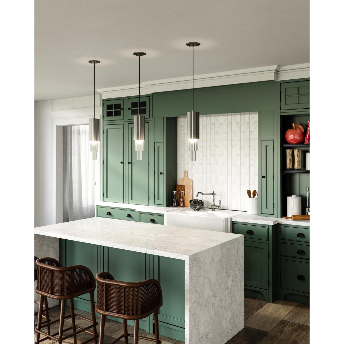 ALORA MOOD Lighting PD502204BNCR Pendant, LED, Art Deco, Brushed Nickel/Clear Ribbed Glass