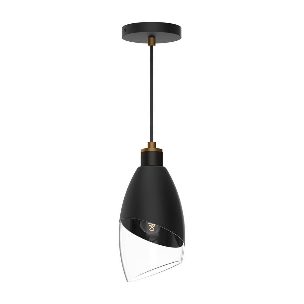 ALORA MOOD Lighting PD587105MBCL Capri 5-in Clear Glass/Matte Black 1 Light Pendant, UL Damp Rated, Matte Black