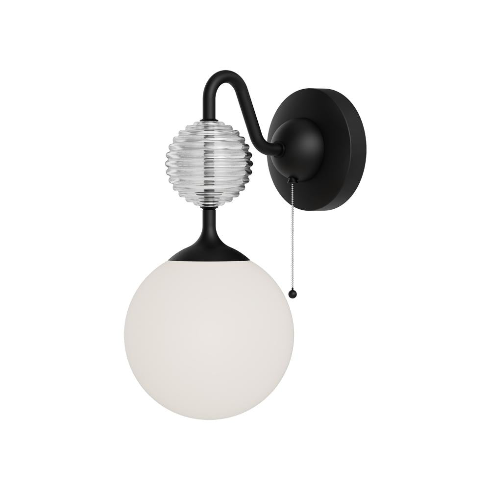 ALORA MOOD Lighting Celia WV415306MBOP Wall/Vanity Light Fixture, UL Damp Rated, Matte Black/Opal Glass