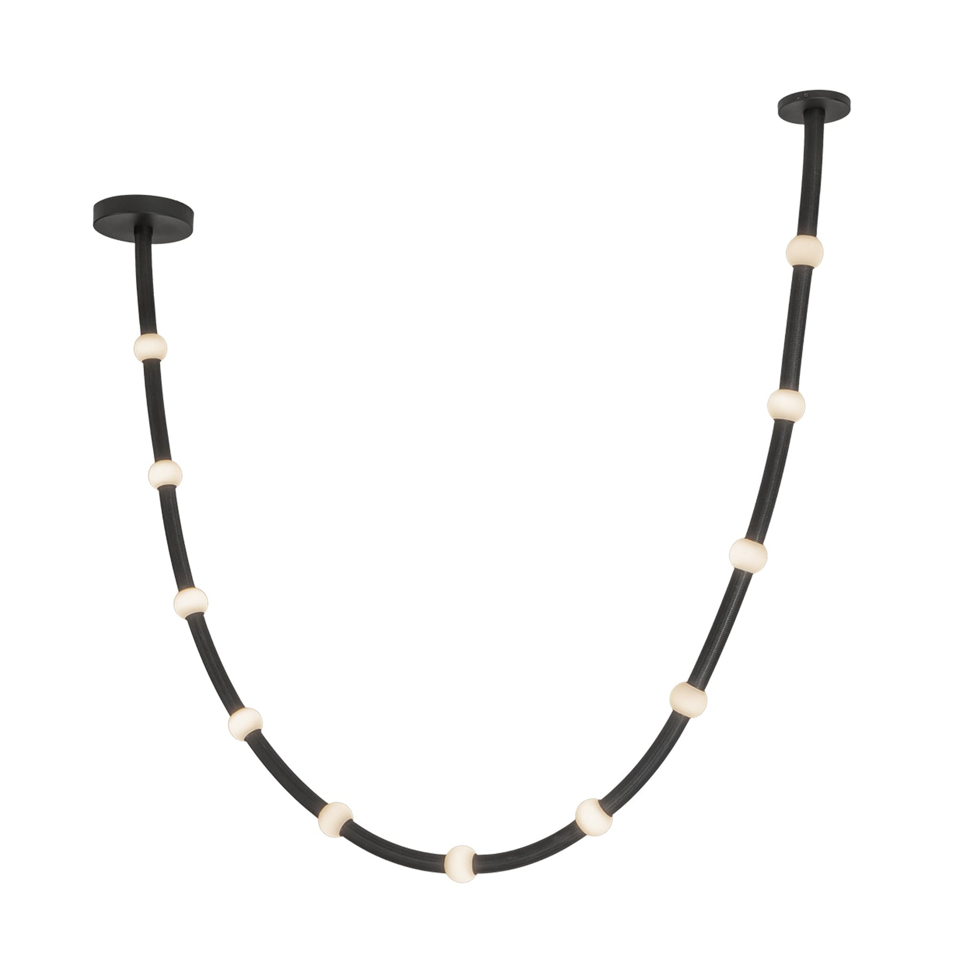 Kuzco Corda 10-ft Black/Opal Glass LED Pendant, Pendant, Adjustable Fabric Rope, Black/Opal Glass