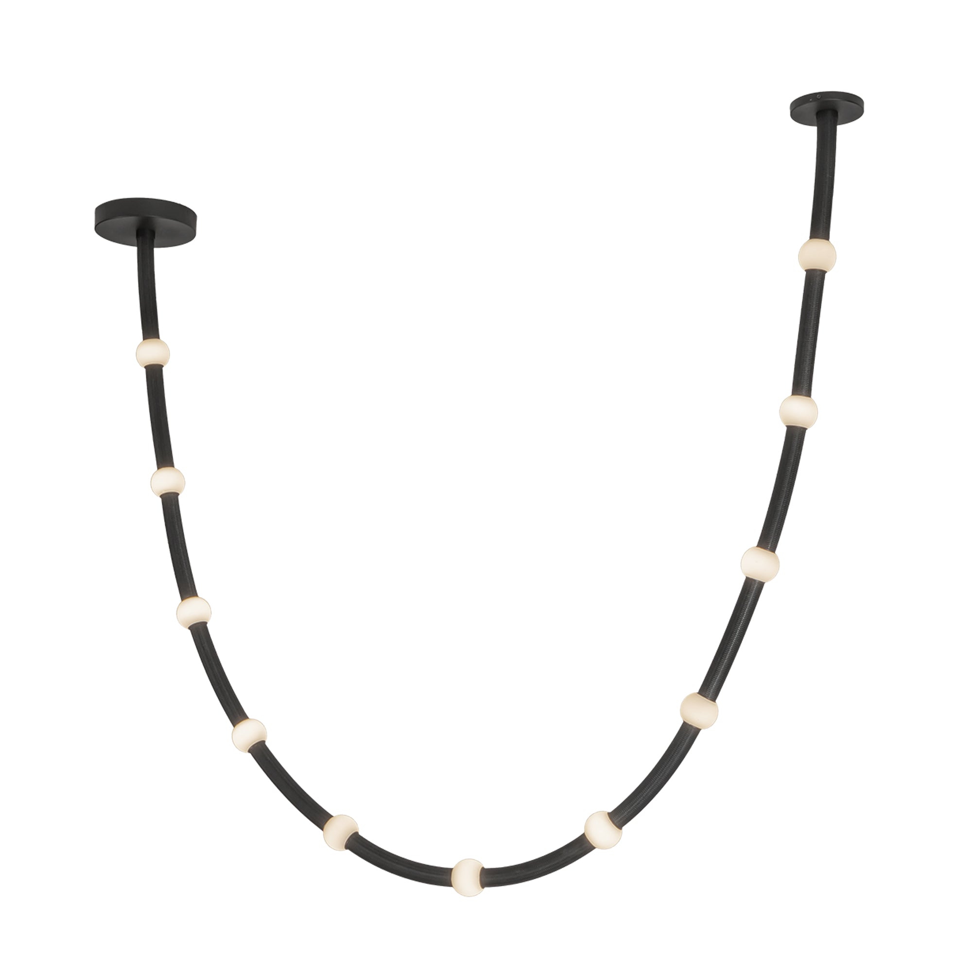 Kuzco Corda 10-ft Black/Opal Glass LED Pendant, Pendant, Adjustable Fabric Rope, Black/Opal Glass