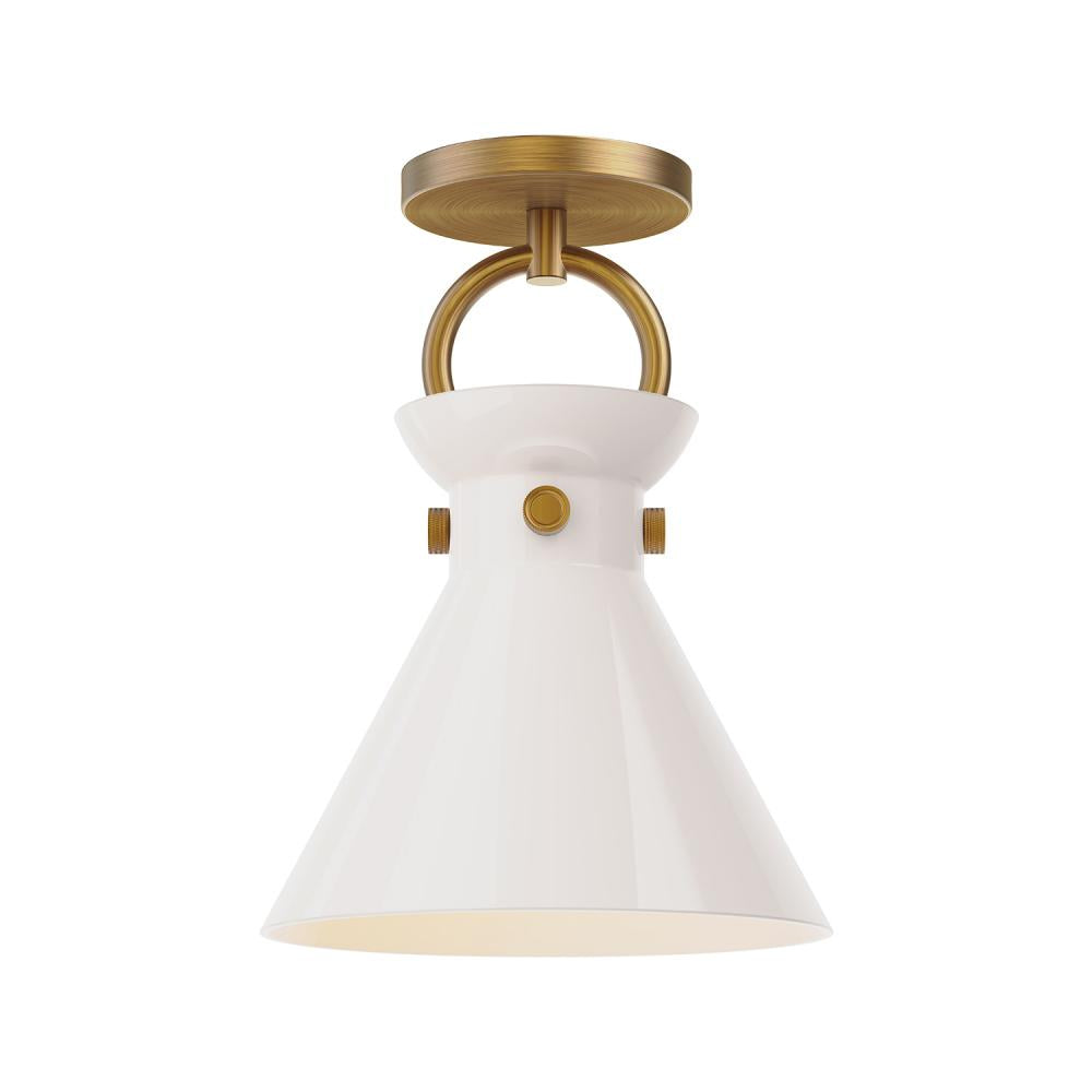 ALORA MOOD Lighting Emerson SF412509AGGO Semi Flush Mount, UL Damp Rated, Aged Gold/Glossy Opal Glass