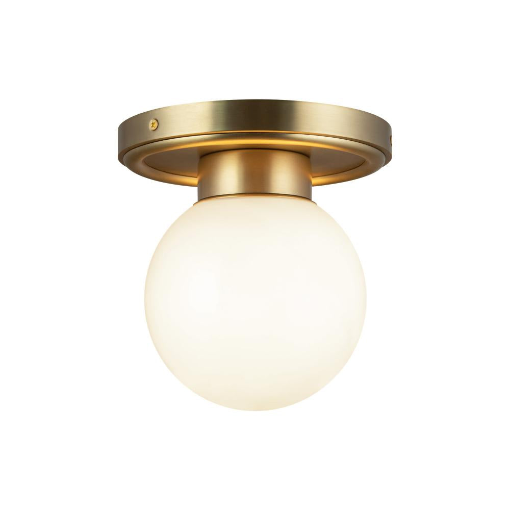 ALORA MOOD Lighting Fiore 6-in Semi-Flush Mount Fixture, UL Damp Rated, Brushed Gold/Glossy Opal Glass