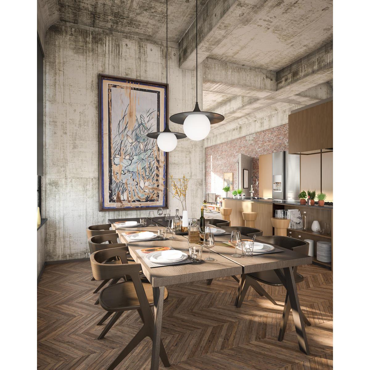 ALORA MOOD Lighting PD525216MBOP Pendant, UL Damp Rated, Matte Black/Opal Matte Glass