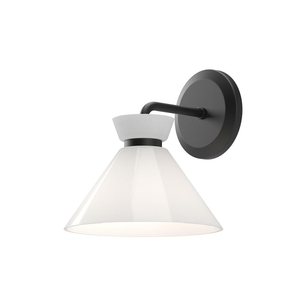 ALORA MOOD Halston 8-in Glossy Opal Glass Wall/Vanity Light, UL Listed, Matte Black