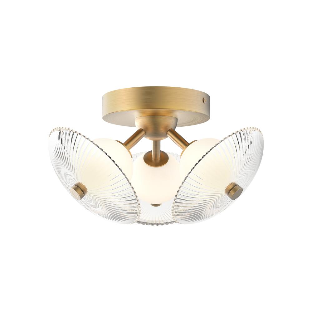 ALORA MOOD Lighting FM417604BGCR Flush Mount Fixture, UL Damp Rated, Brushed Gold/Clear Ribbed Glass