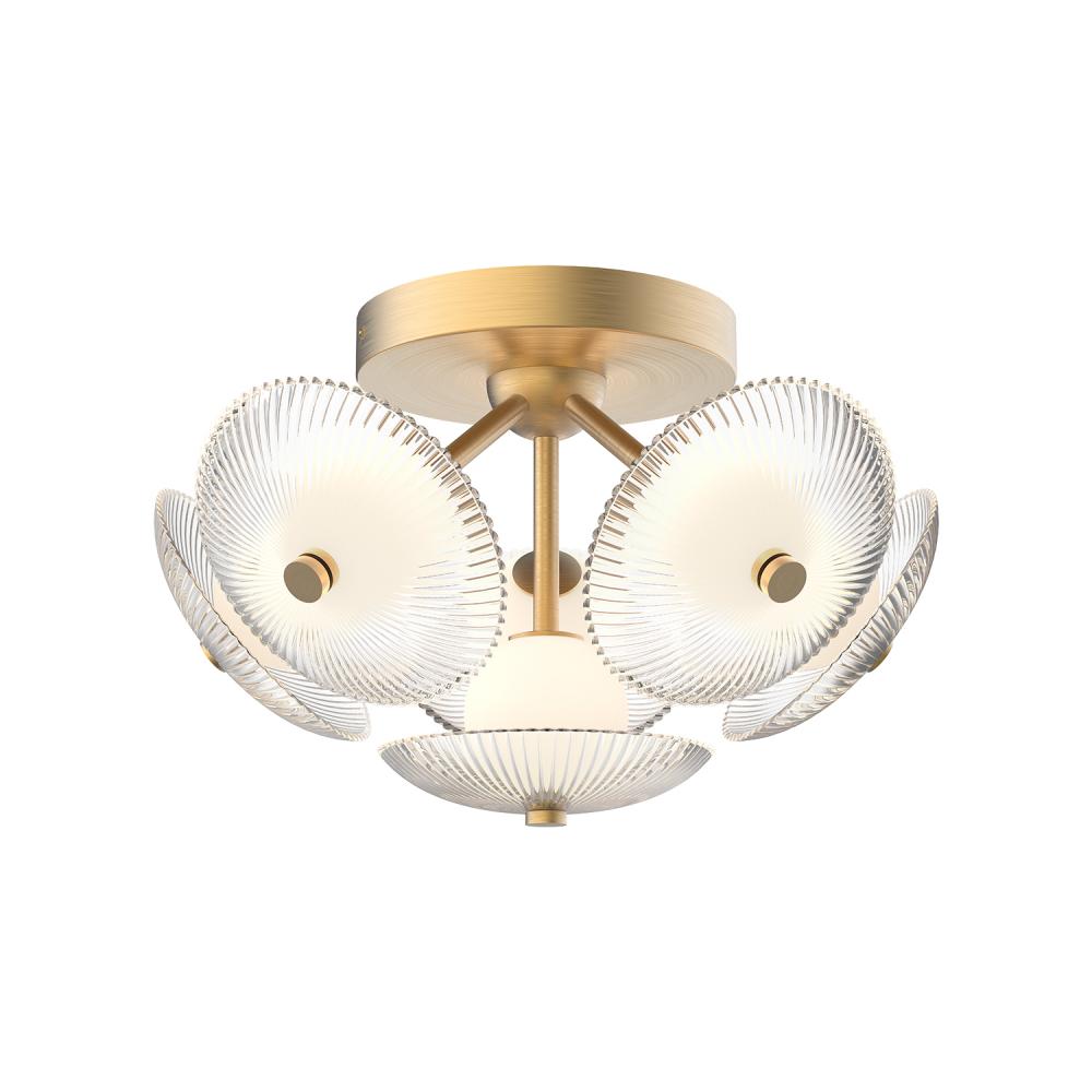 Alora Mood Hera FM417606BGCR Flush Mount Fixture, 40W, Brushed Gold/Clear Ribbed Glass