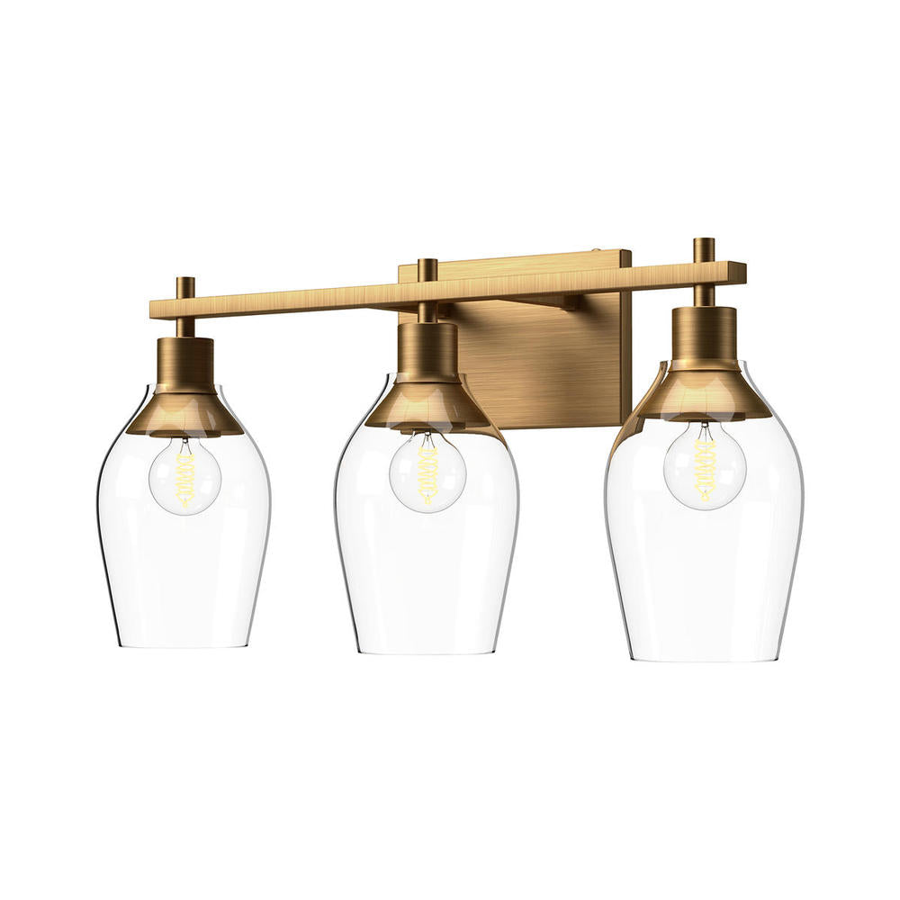 ALORA MOOD Lighting Kingsley VL538322AGCL Vanity Light Fixture, UL Damp Rated, Aged Gold/Clear Glass