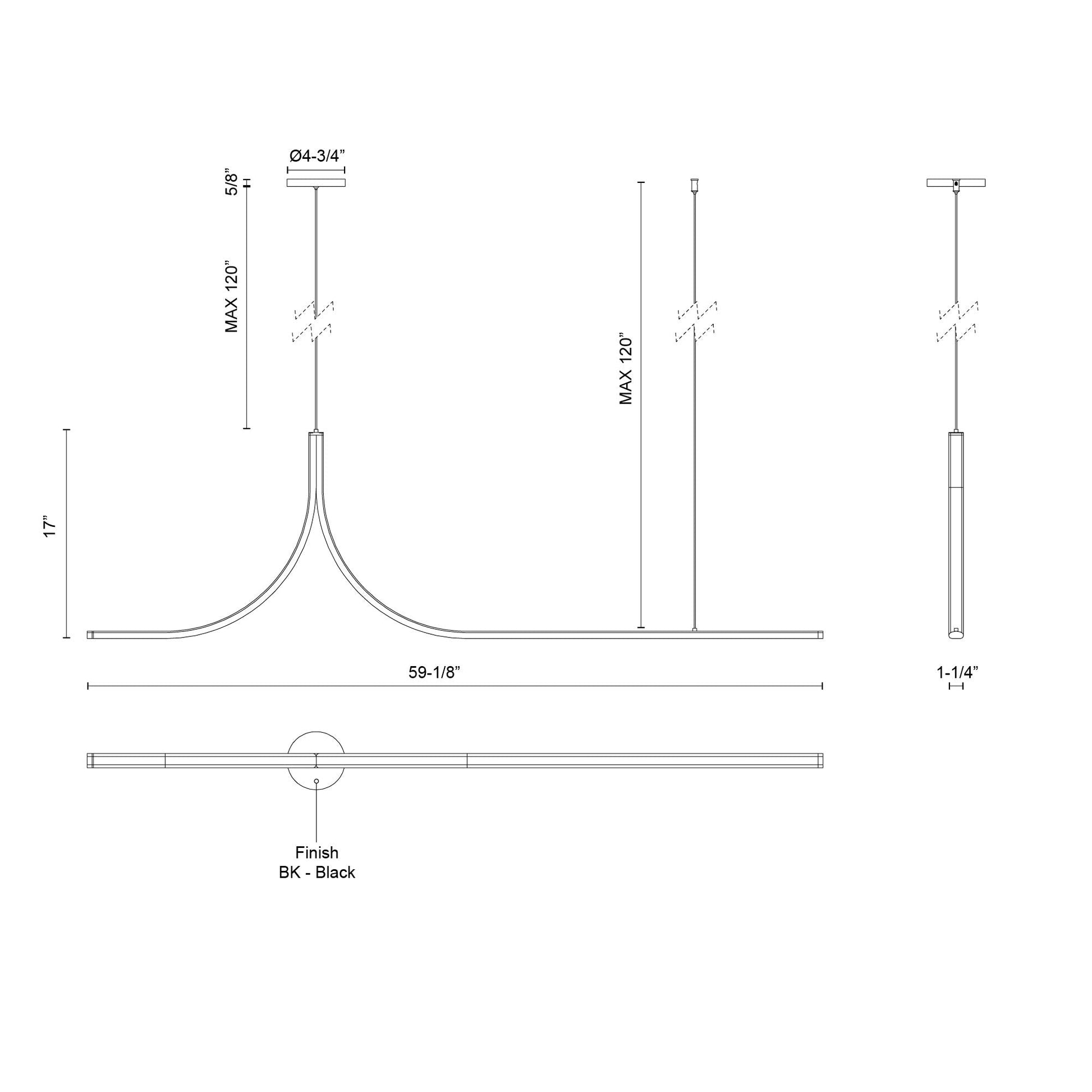Kuzco Lighting LP17905 Black LED Linear Pendant, 30W Watt, Minimalist Design