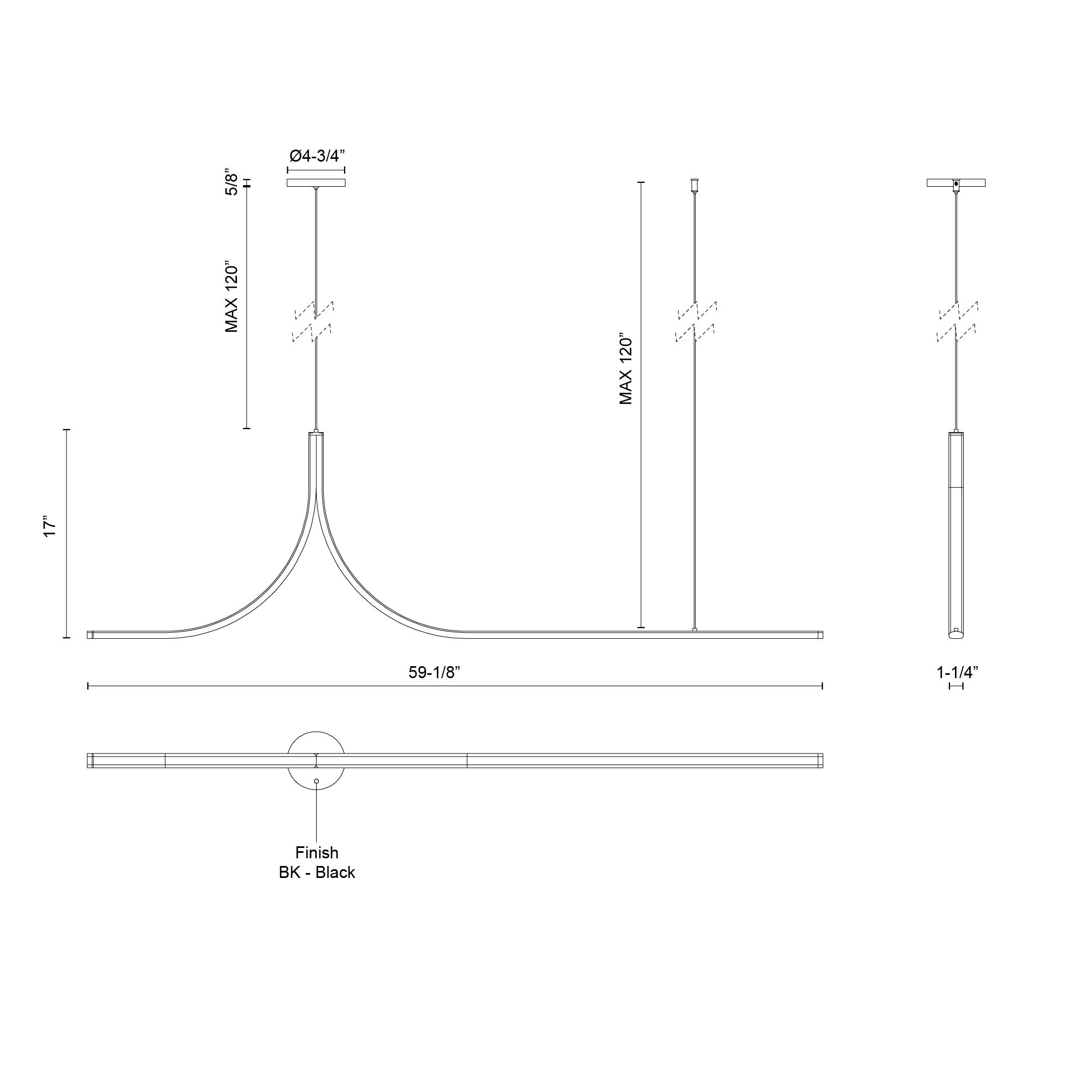 Kuzco Lighting LP17905 Black LED Linear Pendant, 30W Watt, Minimalist Design