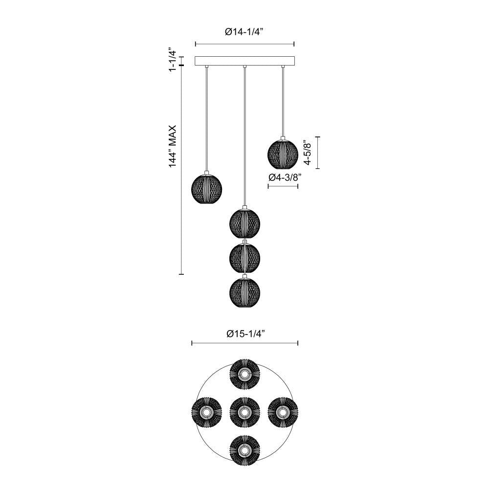 ALORA Lighting MP321205PN Multi Pendant Light Fixture, UL Damp Rated, Polished Nickel