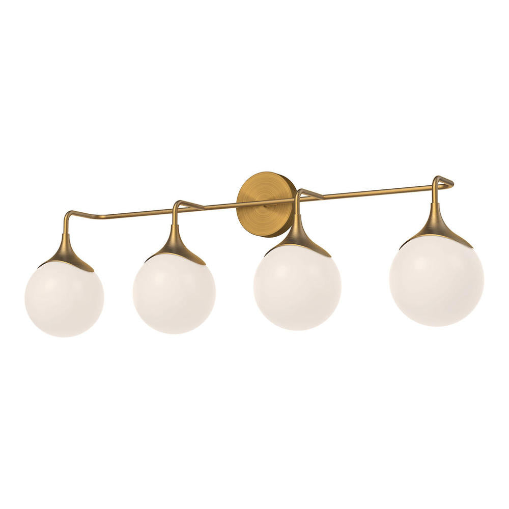Alora Mood Lighting VL505136 Vanity Light Fixture, UL Damp Rated, Aged Gold/Opal Matte Glass