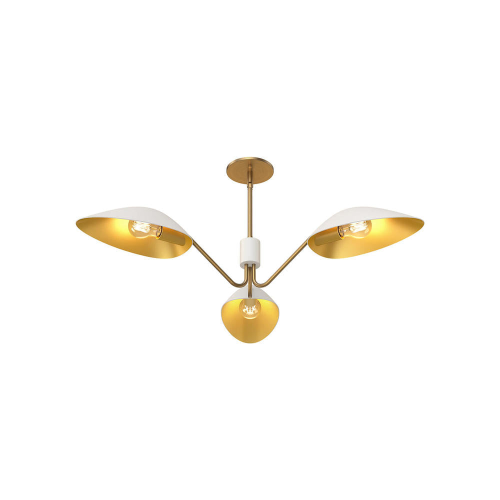 ALORA MOOD Lighting PD550336WHAG Oscar 36-in Pendant, 3 Lights, Modern Curves, Aged Gold/White