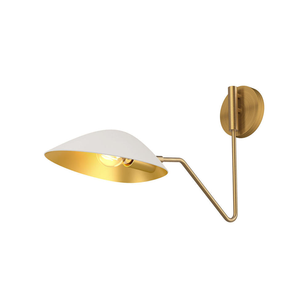 ALORA MOOD Lighting WV550006WHAG Oscar 6-in Wall/Vanity Light Fixture, UL Damp Rated, Aged Gold/White