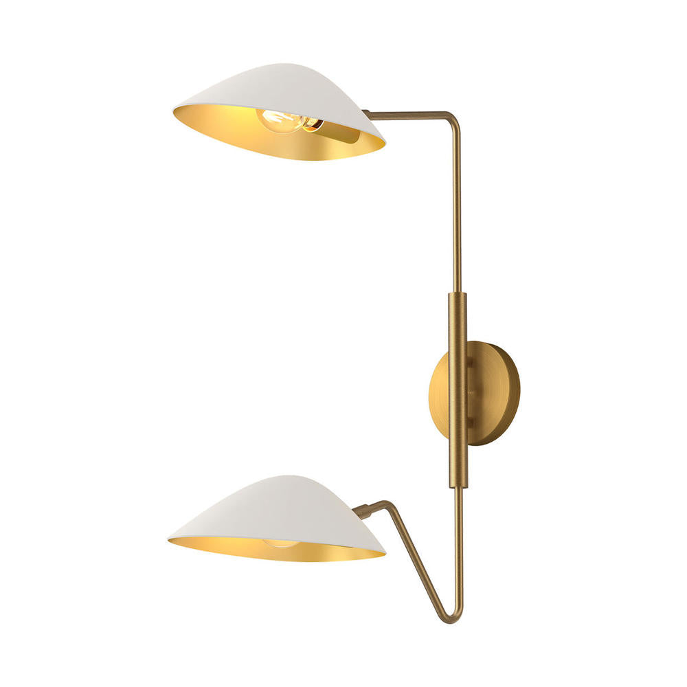 ALORA MOOD Lighting WV550224WHAG Wall/Vanity Light Fixture, UL Damp Rated, Aged Gold/White