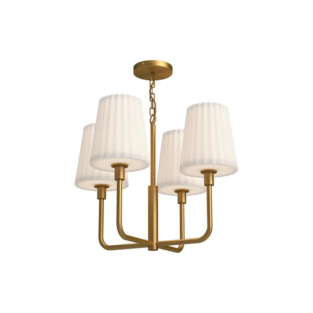 ALORA MOOD Lighting CH628423AGOP Plisse 4 Lights Chandelier, Aged Gold/Opal Matte Glass