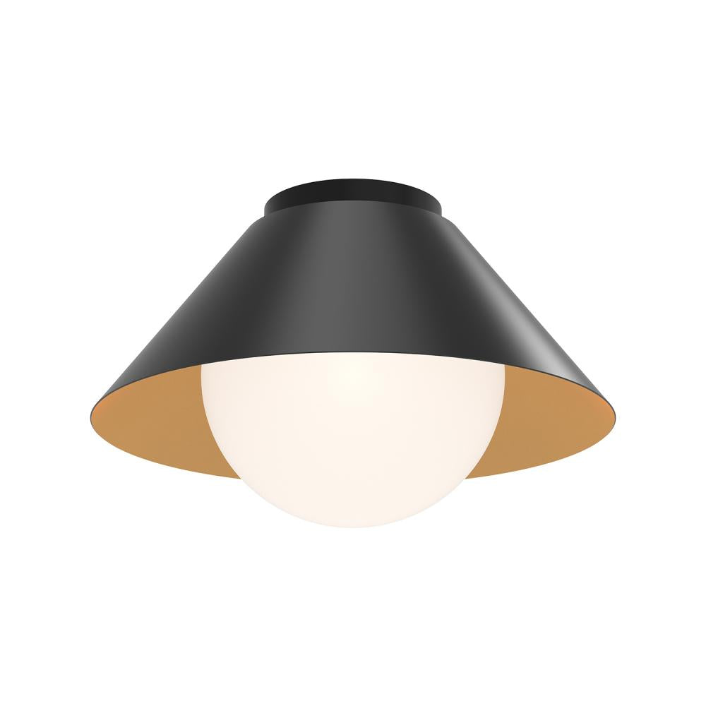 ALORA MOOD Lighting FM485214MBOP Flush Mount, UL Damp Rated, Matte Black/Opal Glass