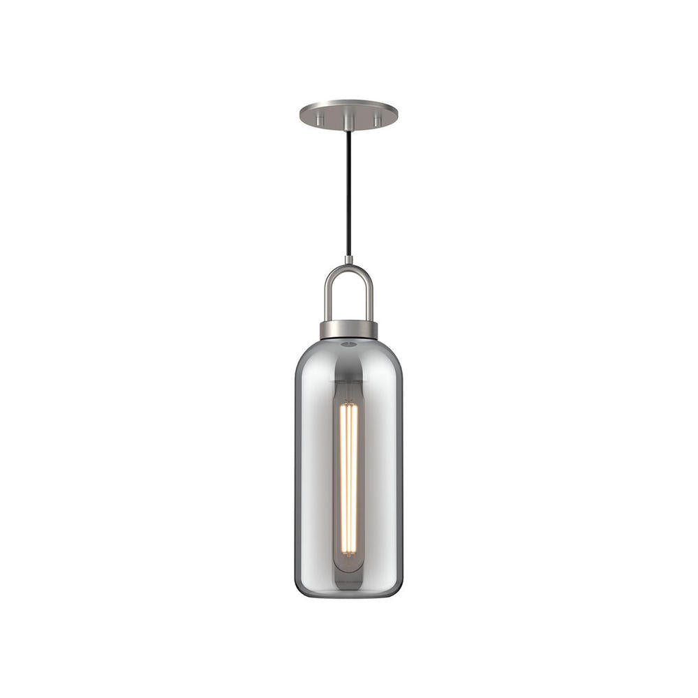 ALORA MOOD Lighting PD401505BNSM Soji 5-in Pendant Light Fixture, UL Damp Rated, Brushed Nickel/Smoked Solid Glass