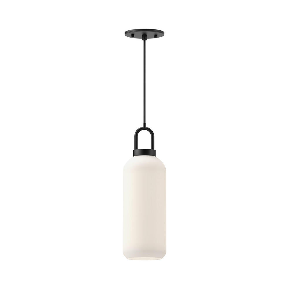 ALORA MOOD Lighting PD401505MBOP 1 Light Pendant, Inspired by Japanese Lanterns, Matte Black/Opal Matte Glass
