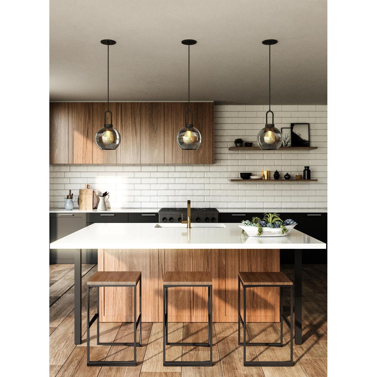 ALORA MOOD Lighting Soji 6-in PD401606MBSM Pendant Light Fixture, UL Listed, Matte Black/Smoked Solid Glass