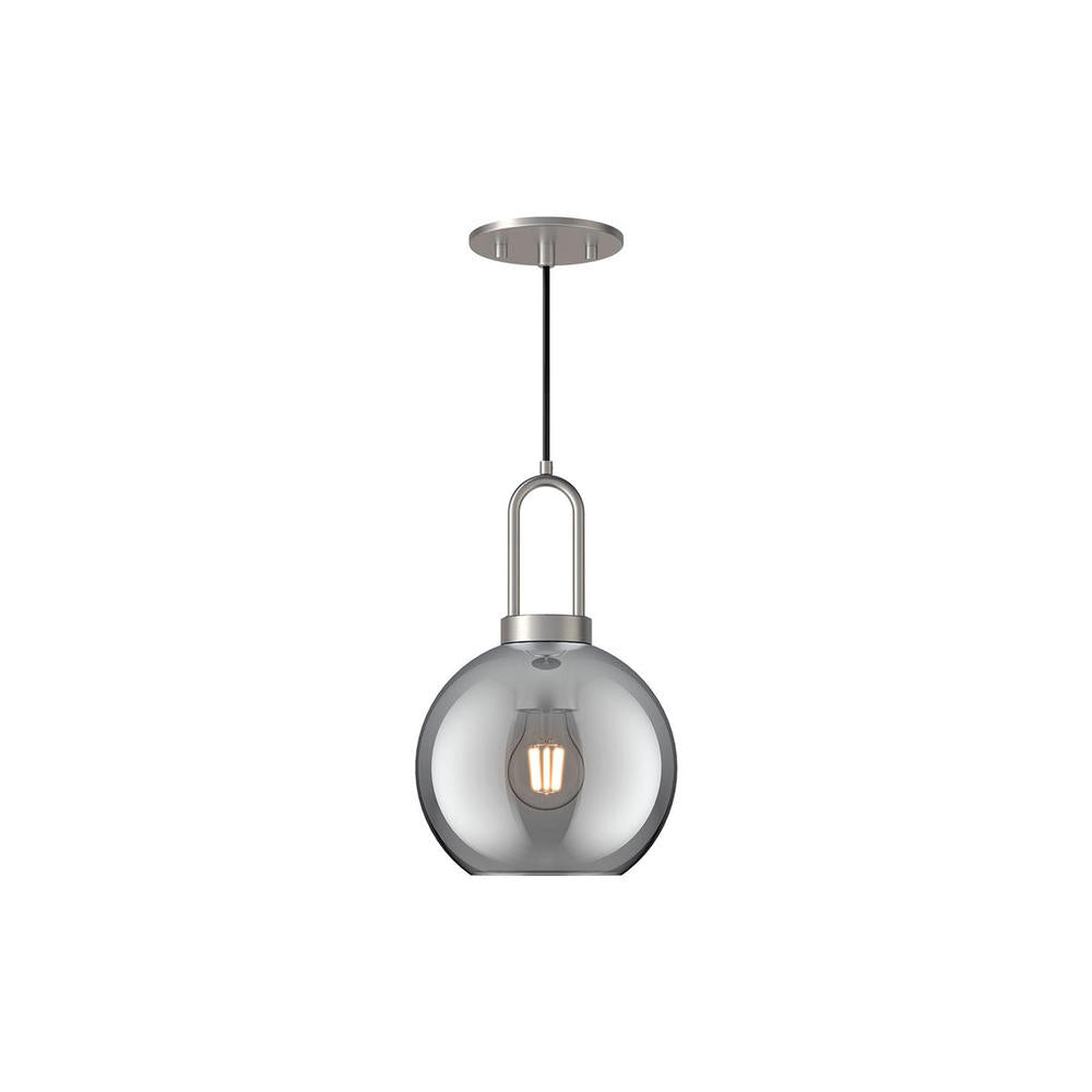 ALORA MOOD Lighting Soji 601608 1 Light Pendant Fixture, UL Listed, Brushed Nickel/Smoked Solid Glass