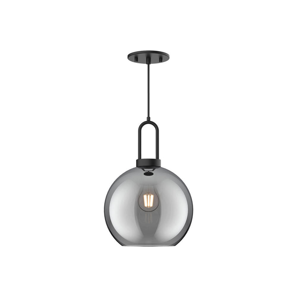 ALORA MOOD Lighting PD601710MBSM Soji 10-in Pendant Light Fixture, UL Damp Rated, Matte Black/Smoked Solid Glass