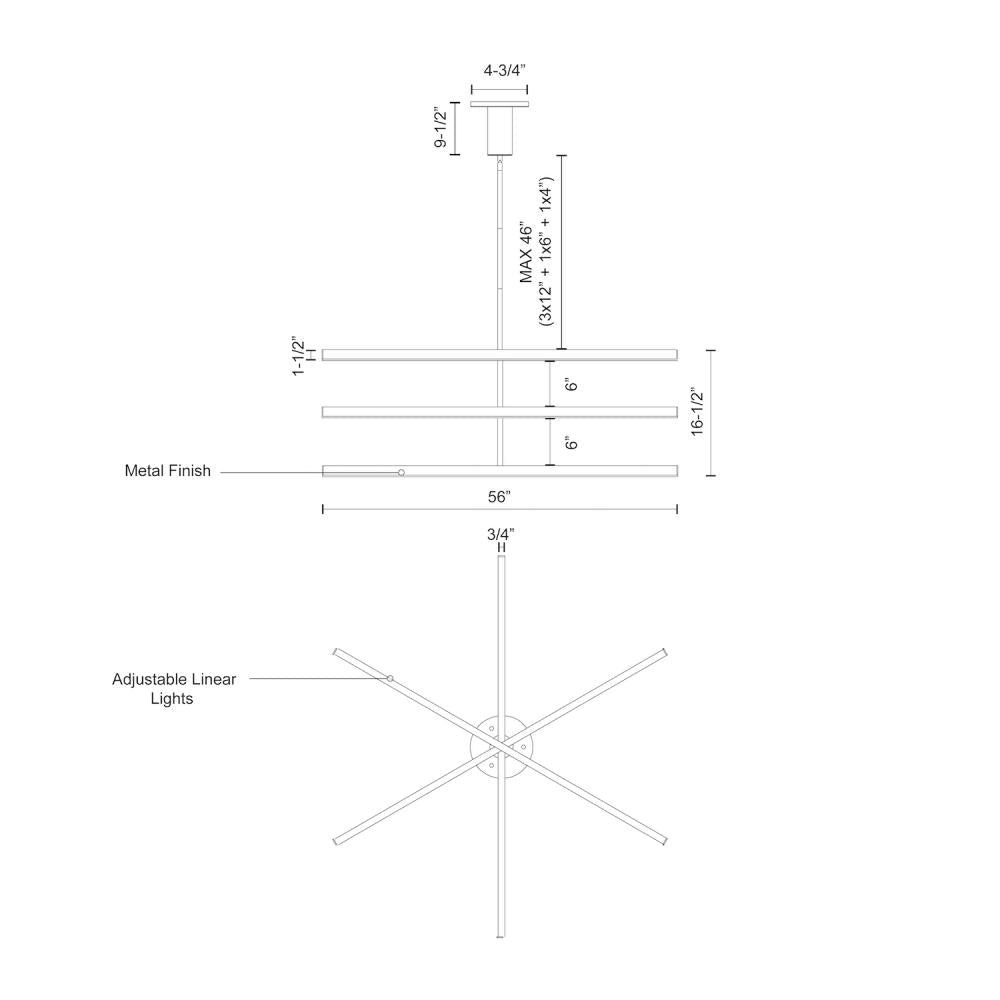 Kuzco Lighting CH10356-BK Vega 56-in Black LED Chandelier, UL Damp Rated, Black