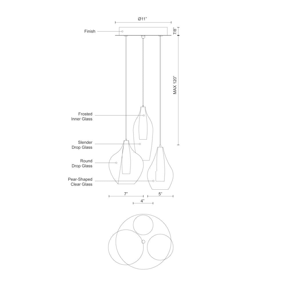Kuzco Victoria MP3003 Multi Pendant Light Fixture, UL Damp Rated, Chrome