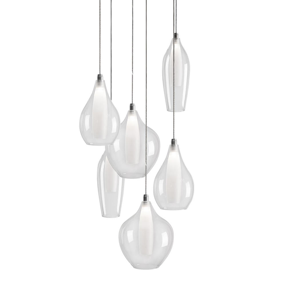 Kuzco MP3006 Victoria 6 Head Chrome LED Multi Pendant, UL Damp Rated, Chrome