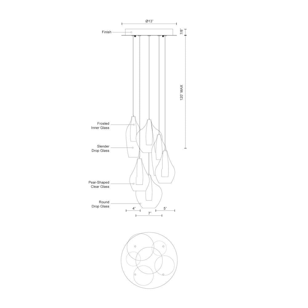 Kuzco MP3006 Victoria 6 Head Chrome LED Multi Pendant, UL Damp Rated, Chrome