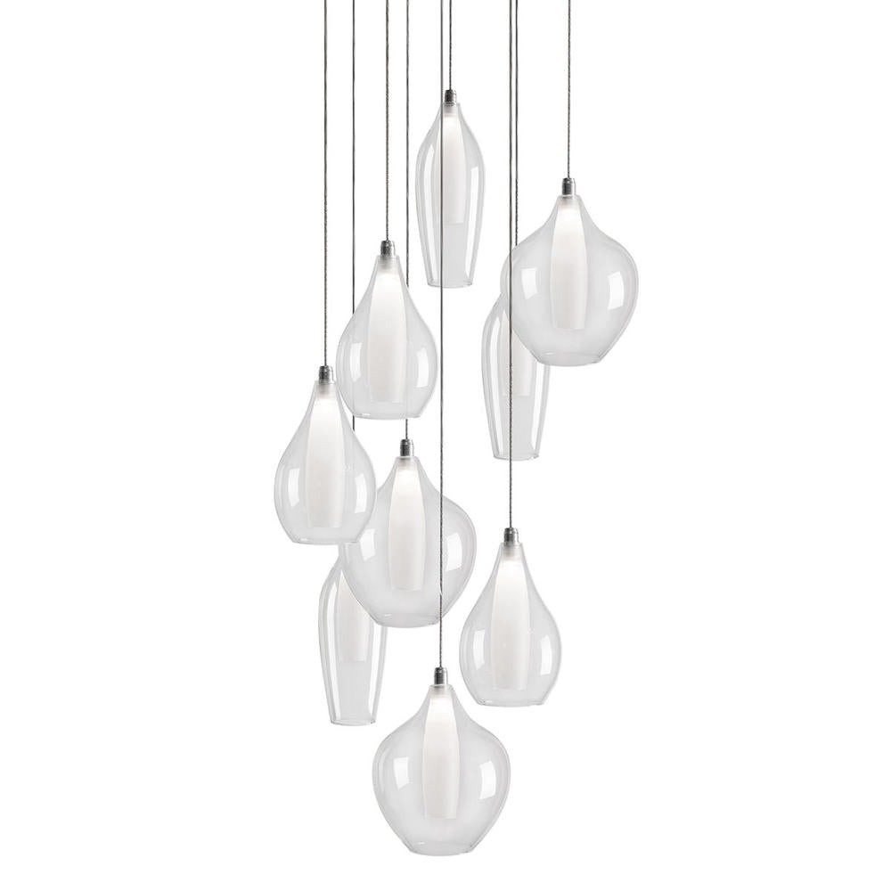 Kuzco Lighting MP3009 Victoria 9 Head Chrome LED Multi Pendant, UL Damp Rated, Chrome