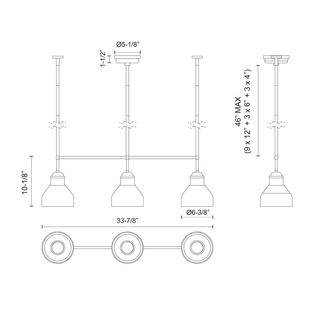 Alora Mood Lighting LP540334BNGO Westlake 34-in Linear Pendant, 3 Lights, Brushed Nickel/Glossy Opal Glass