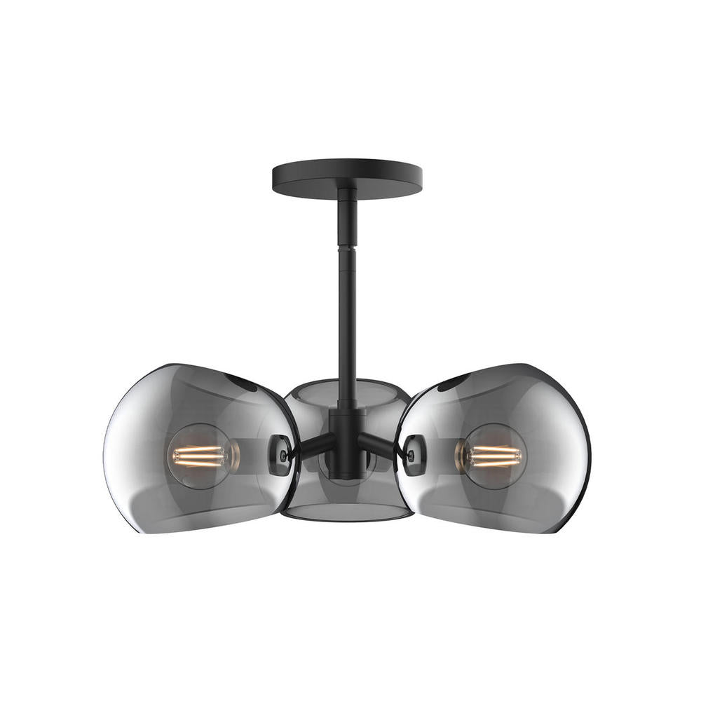 ALORA MOOD Lighting PD548315MBSM Pendant, 16-in 3 Lights, Matte Black/Smoked Solid Glass