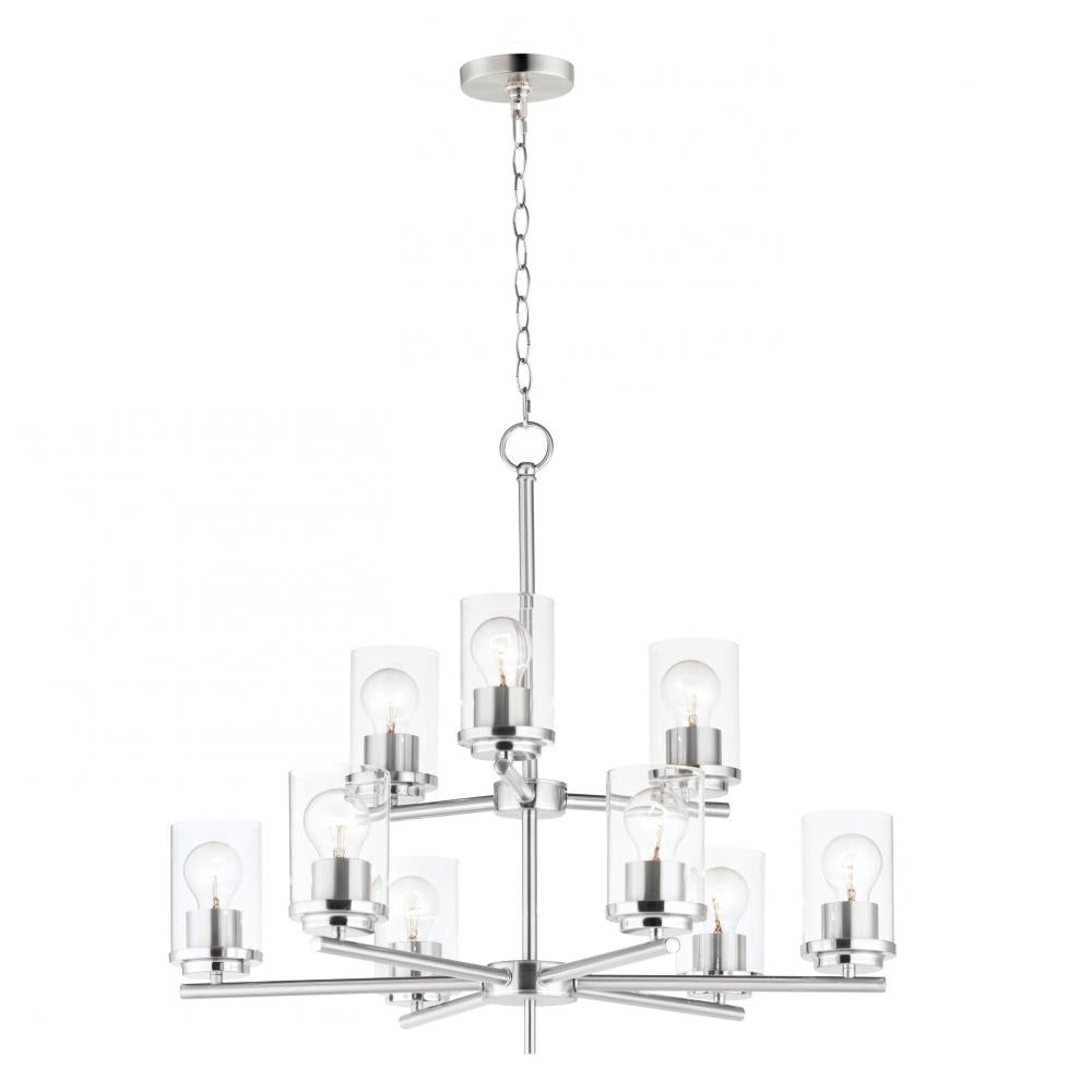 Maxim Lighting 10206CLSN Corona 28 Inch 9 Light Multi-Tier Chandelier – Satin Nickel