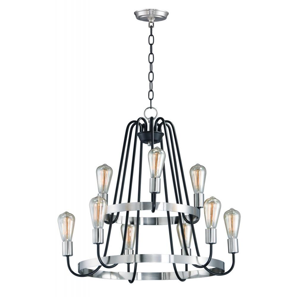 Maxim Lighting 11737BKSN Haven 27 Inch 9 Light Multi-Tier Chandelier – Black / Satin Nickel