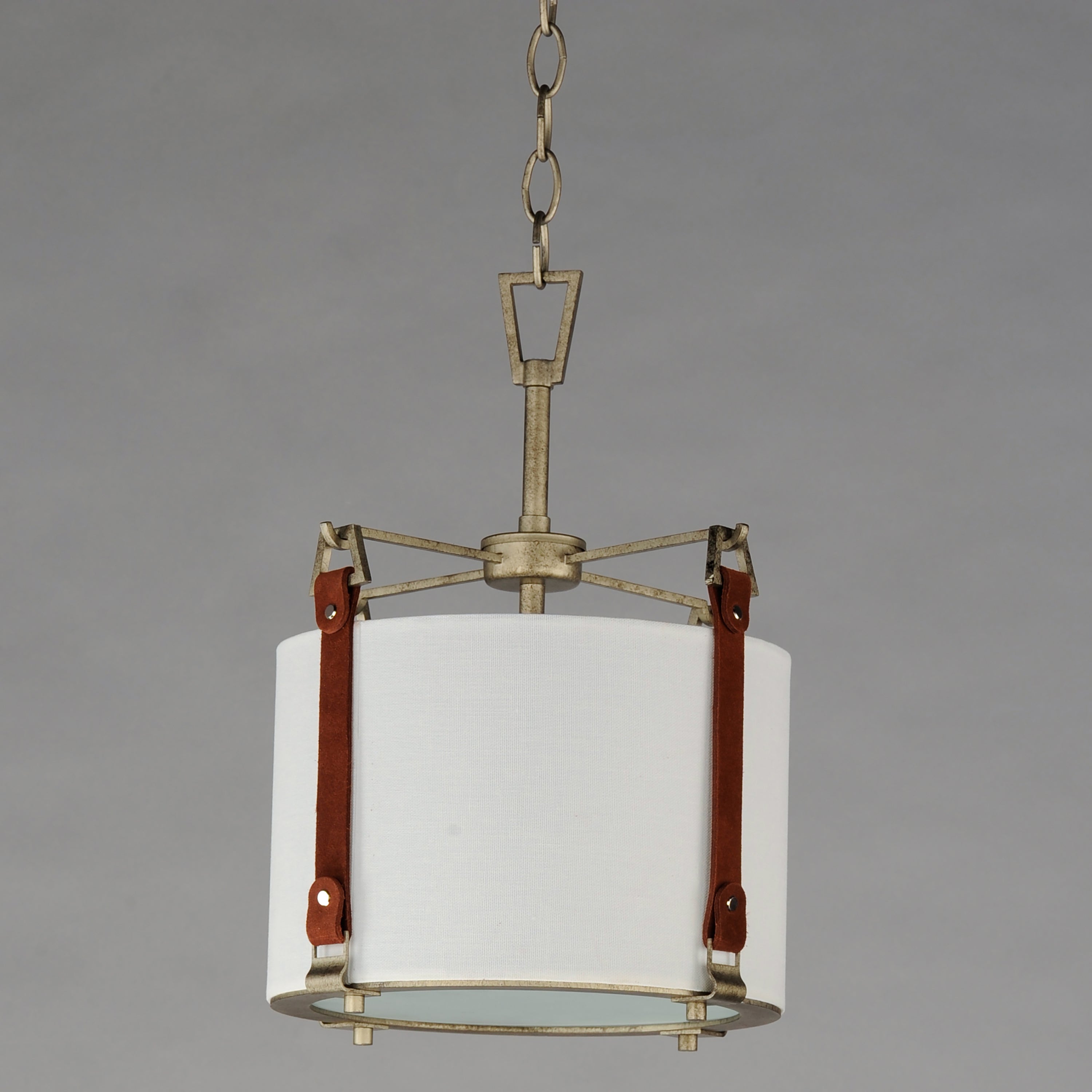 11 Inch Single Pendant – Weathered Zinc / Brown Suede