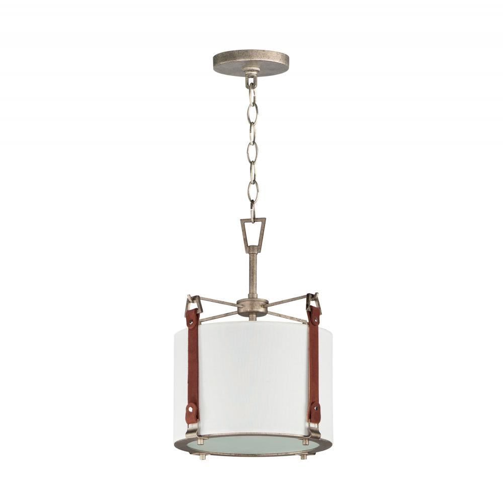 11 Inch Single Pendant – Weathered Zinc / Brown Suede