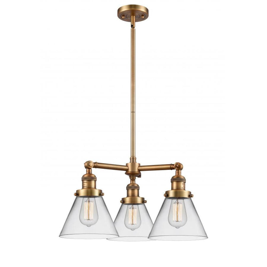 Cone - 3 Light - 22 inch - Brushed Brass - Stem Hung - Chandelier