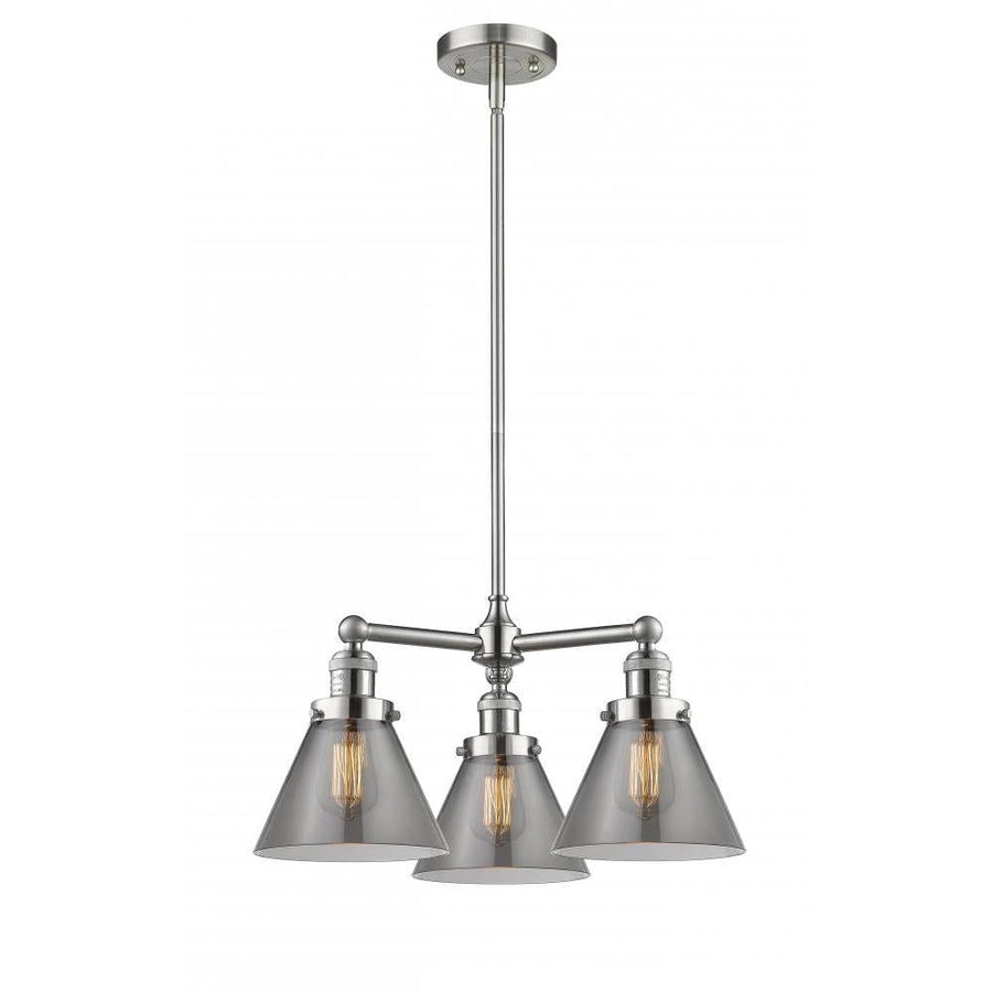 Cone - 3 Light - 22 inch - Brushed Satin Nickel - Stem Hung - Chandelier