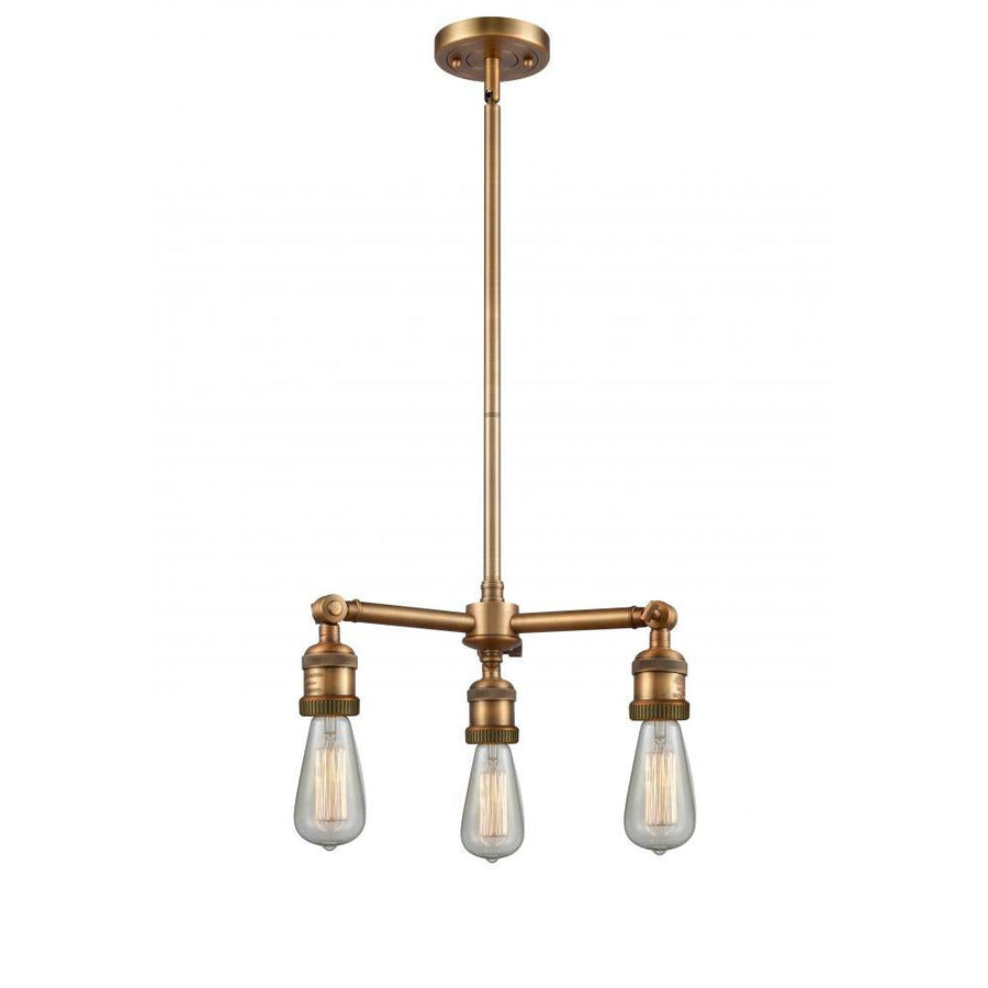Bare Bulb - 3 Light - 15 inch - Brushed Brass - Stem Hung - Chandelier