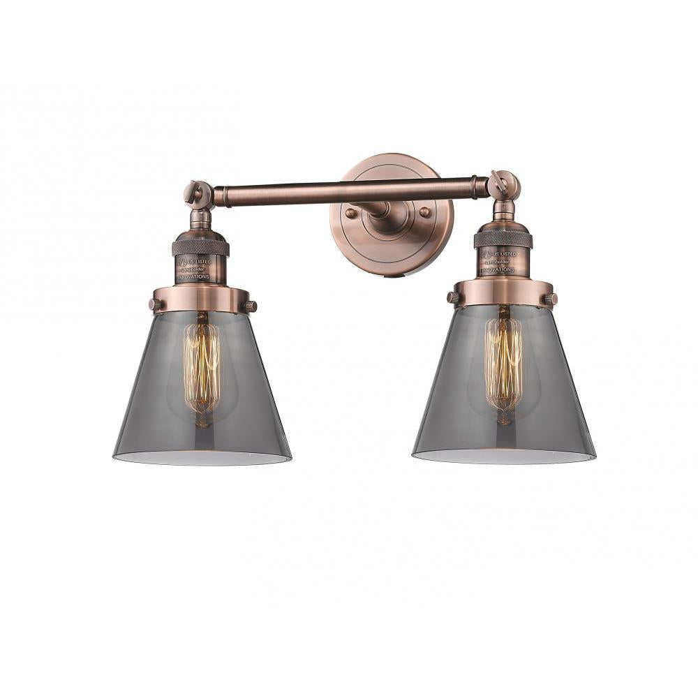 Cone - 2 Light - 16 inch - Antique Copper - Adjustable Bath Vanity Light