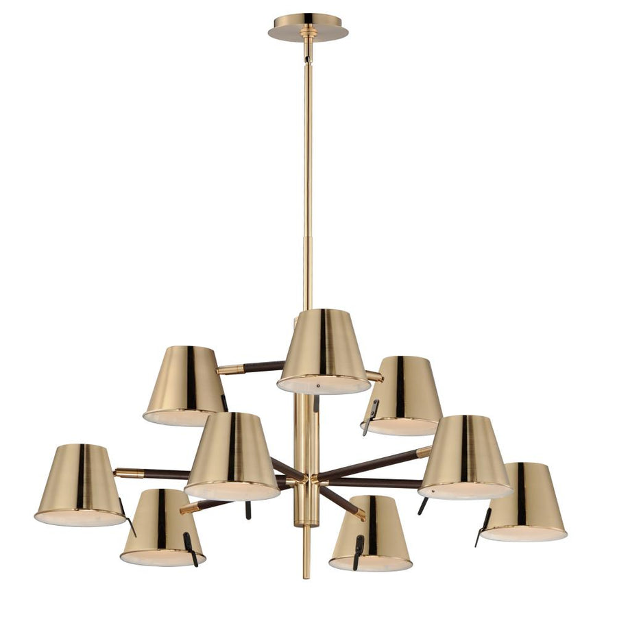 Maxim Lighting 25179DBZHR Carlo 34 Inch 9 Light Multi-Tier Chandelier – Dark Bronze, Leather, Heritage Brass