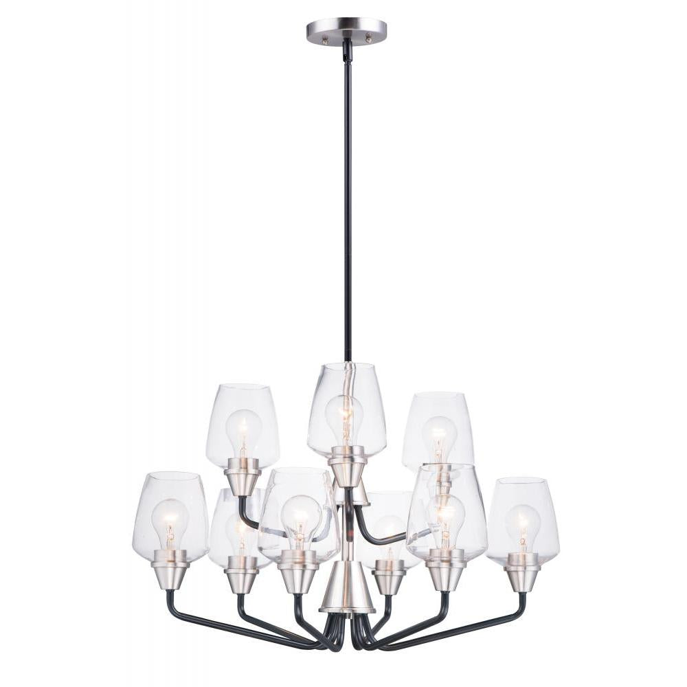 Maxim Lighting 26127CLBKSN Goblet 27 Inch 9 Light Multi-Tier Chandelier – Black / Satin Nickel