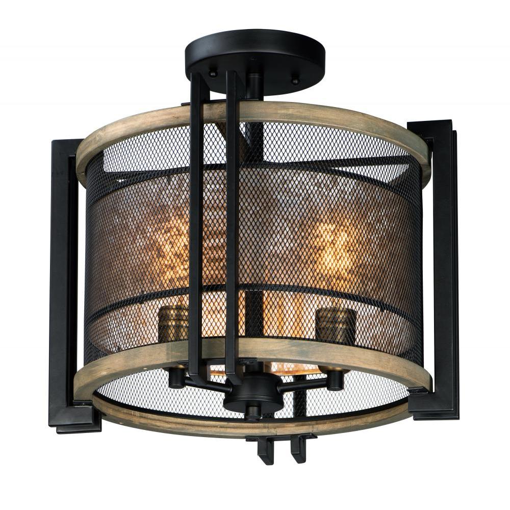 Maxim Lighting 27560BKBWAB Boundry 16.5 Inch Flush Mount Light – Black / Barn Wood / Antique Brass