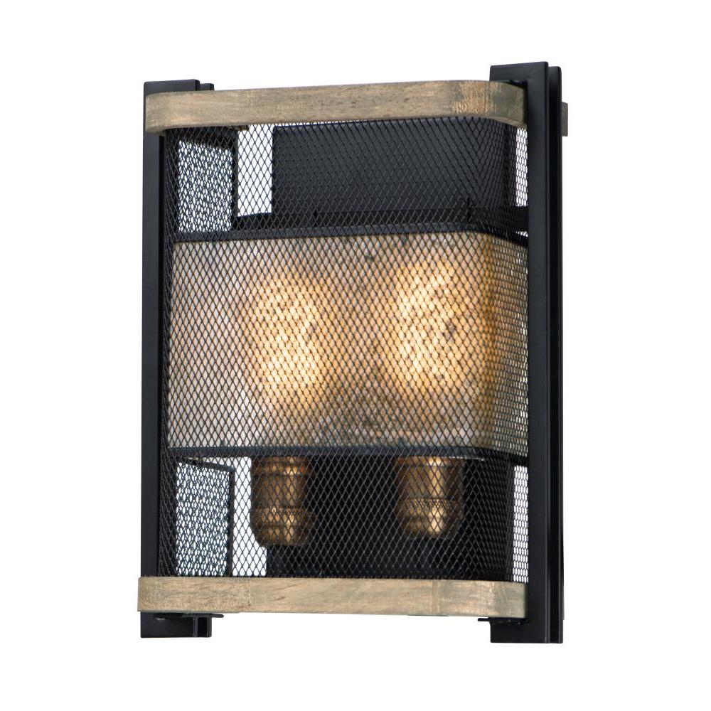 Maxim Lighting 27562BKBWAB Boundry 10.25 Inch 2 Light Wall Sconce - Black / Barn Wood / Antique Brass