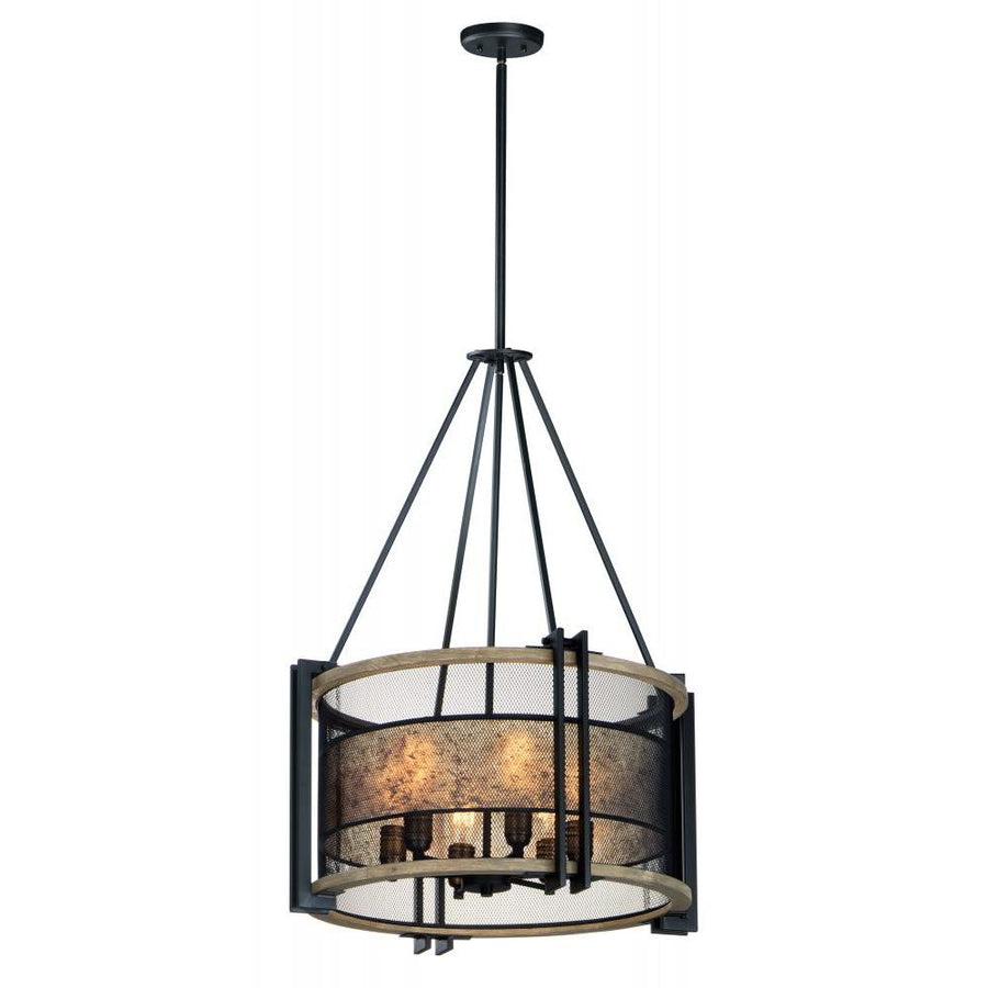 Maxim Lighting 27565BKBWAB Boundry 24 Inch Chandelier – Black / Barn Wood / Antique Brass