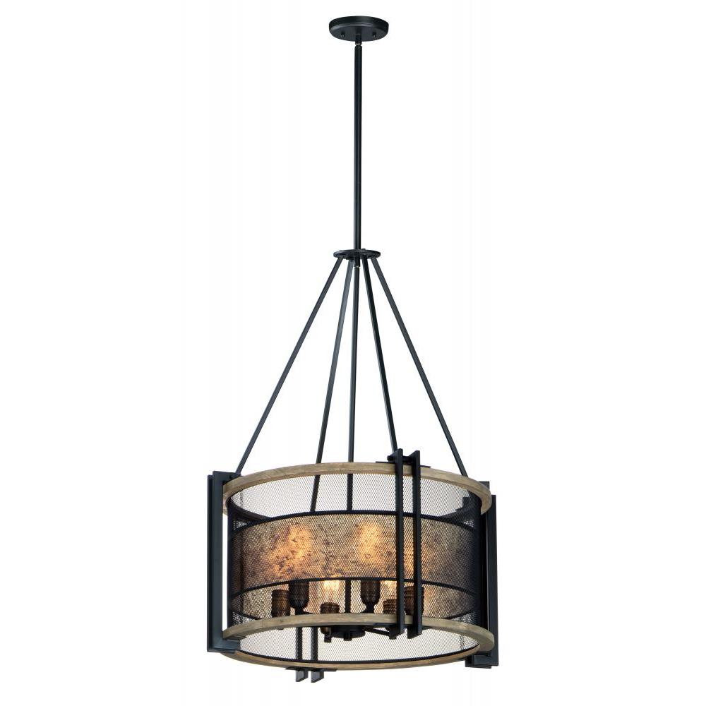 Maxim Lighting 27565BKBWAB Boundry 24 Inch Chandelier – Black / Barn Wood / Antique Brass